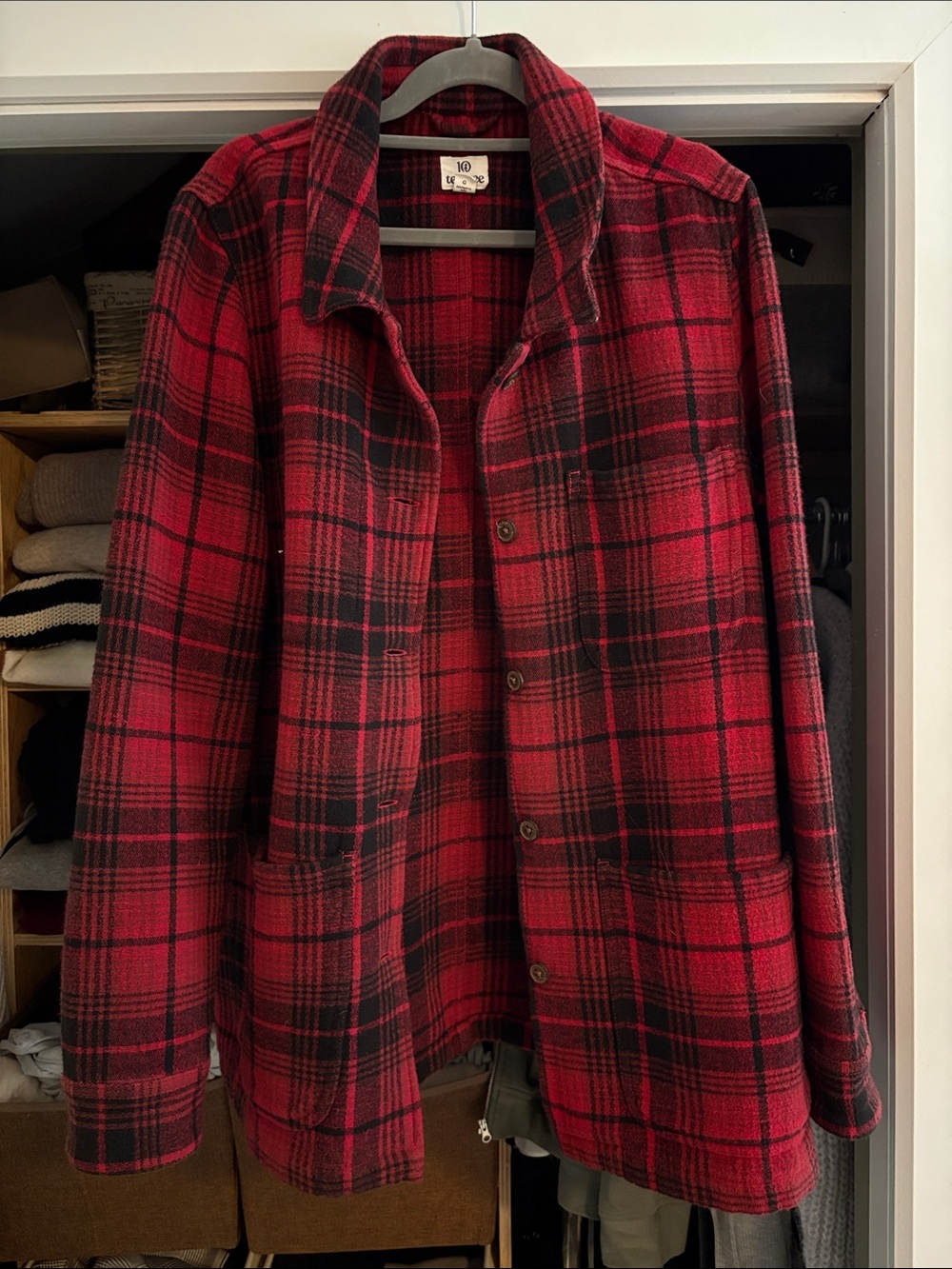 tentree Red and Black Plaid Shacket